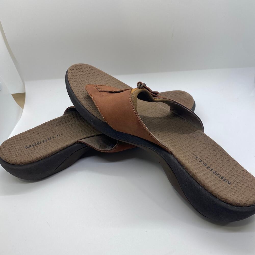 Merrell Brown Leather Gardena Flip Flop Sandals womens sz 10